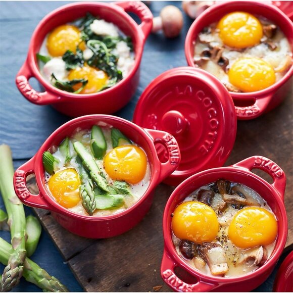 STAUB Ramekin Red Ceramic Casserole Mini Dish w/Lid La Cocotte Kitchen Cookware - Picture 2 of 7